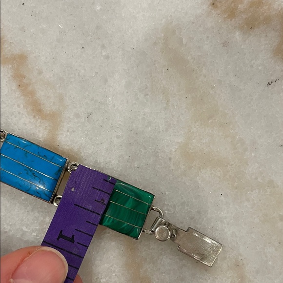 Vintage Signed CII 925 Silver Bracelet Azurite Sugilite Turquoise Multi Gem - Picture 8 of 11